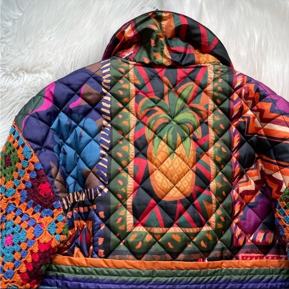 FARM RIO Patchwork Tapestry Crochet-Sleeve Puffer Jacket Coat Small NWT - Picture 11 of 14
